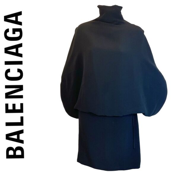 Balenciaga ladies dress black small blouson capsule minimalist couture bergdorf - Picture 1 of 13